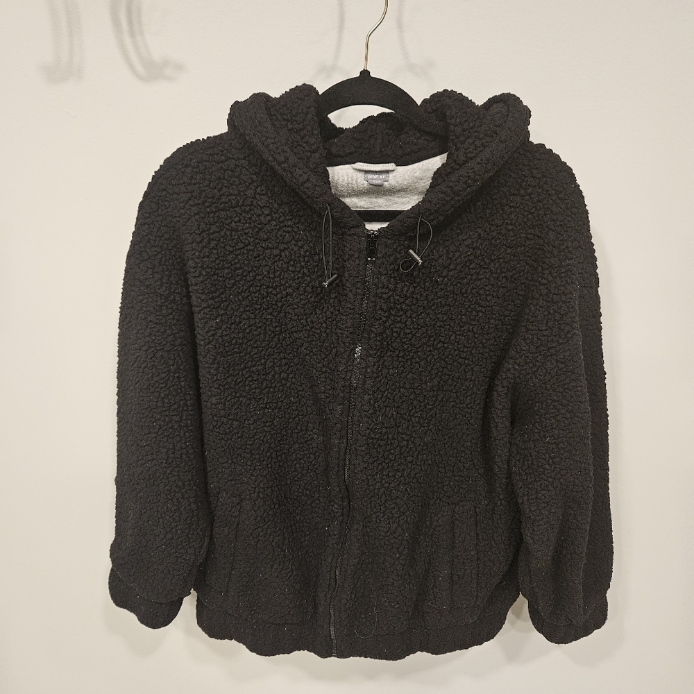 Aerie Sherpa Zip Up Hooded Jacket Size M Black Color Lined